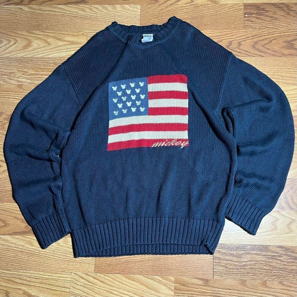 Vintage Disney Mickey USA America Flag Knit Sweater